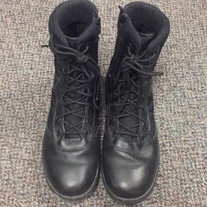 Black leather side zip duty boots